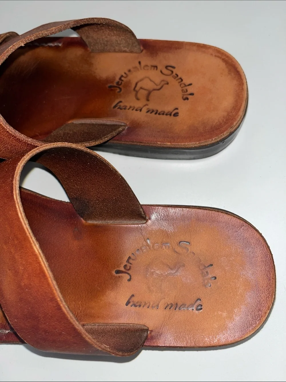 Jerusalem Sandals Men's Tan Leather Double-Strap Slide Sandals 41